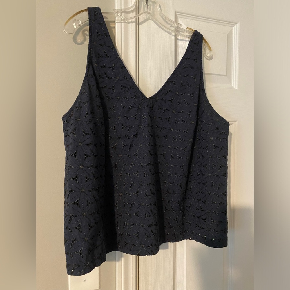 Navy Eyelet Tank Top by a new day
